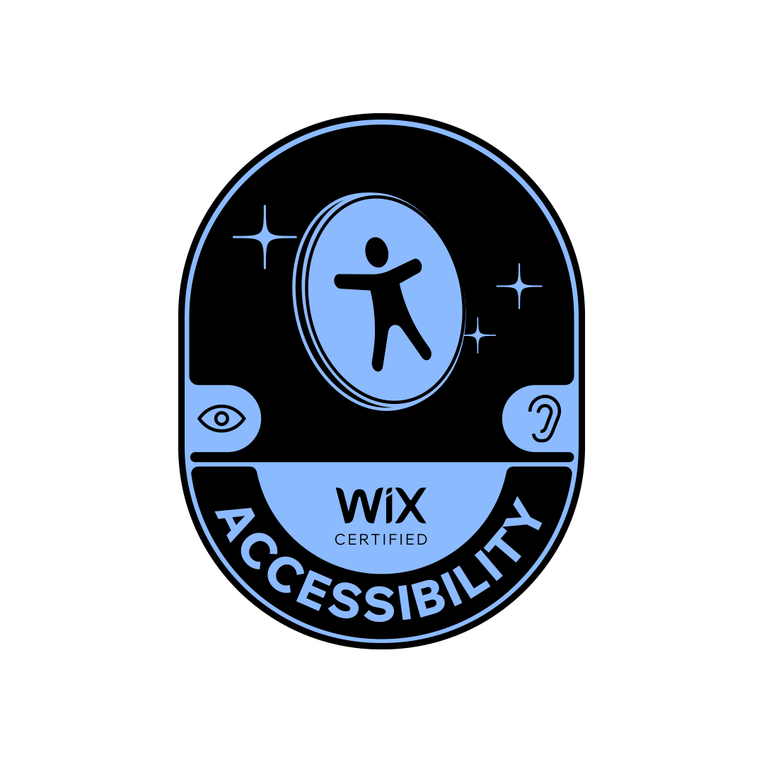 Wix certified accessibility badge on a white background with the badge centered.